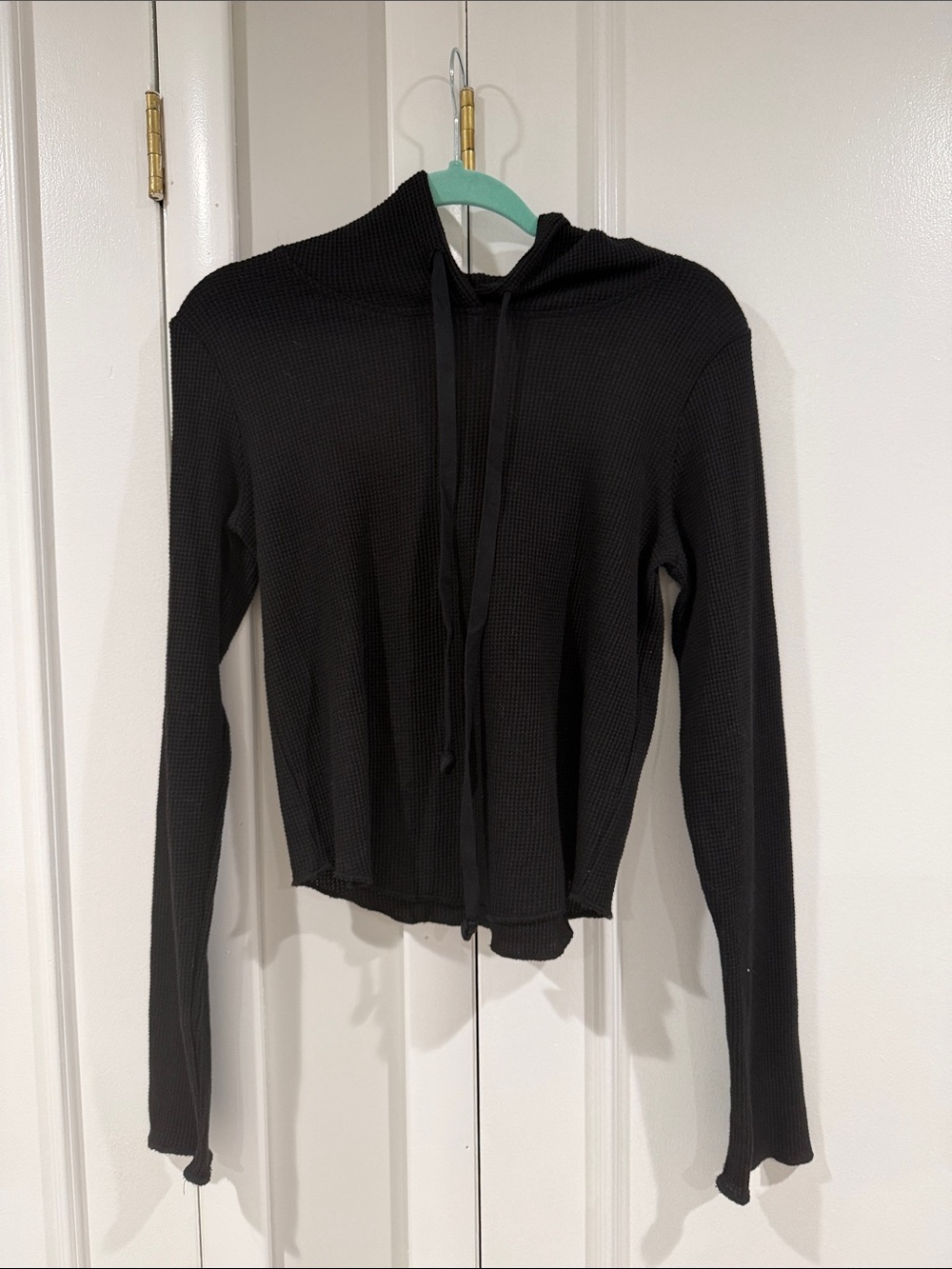 Cotton Candy Black Waffle-Knit Hooded Top